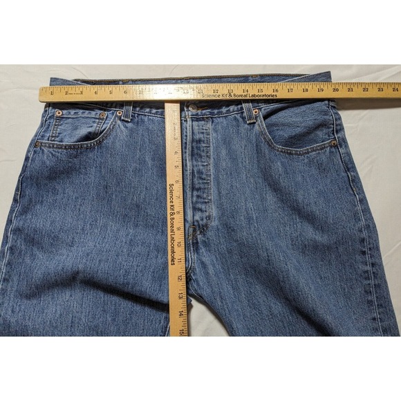 LEVIS 501 ORIGINAL STRAIGHT  Button Fly Denim Blue Jeans - Men 40X30 - Picture 10 of 16